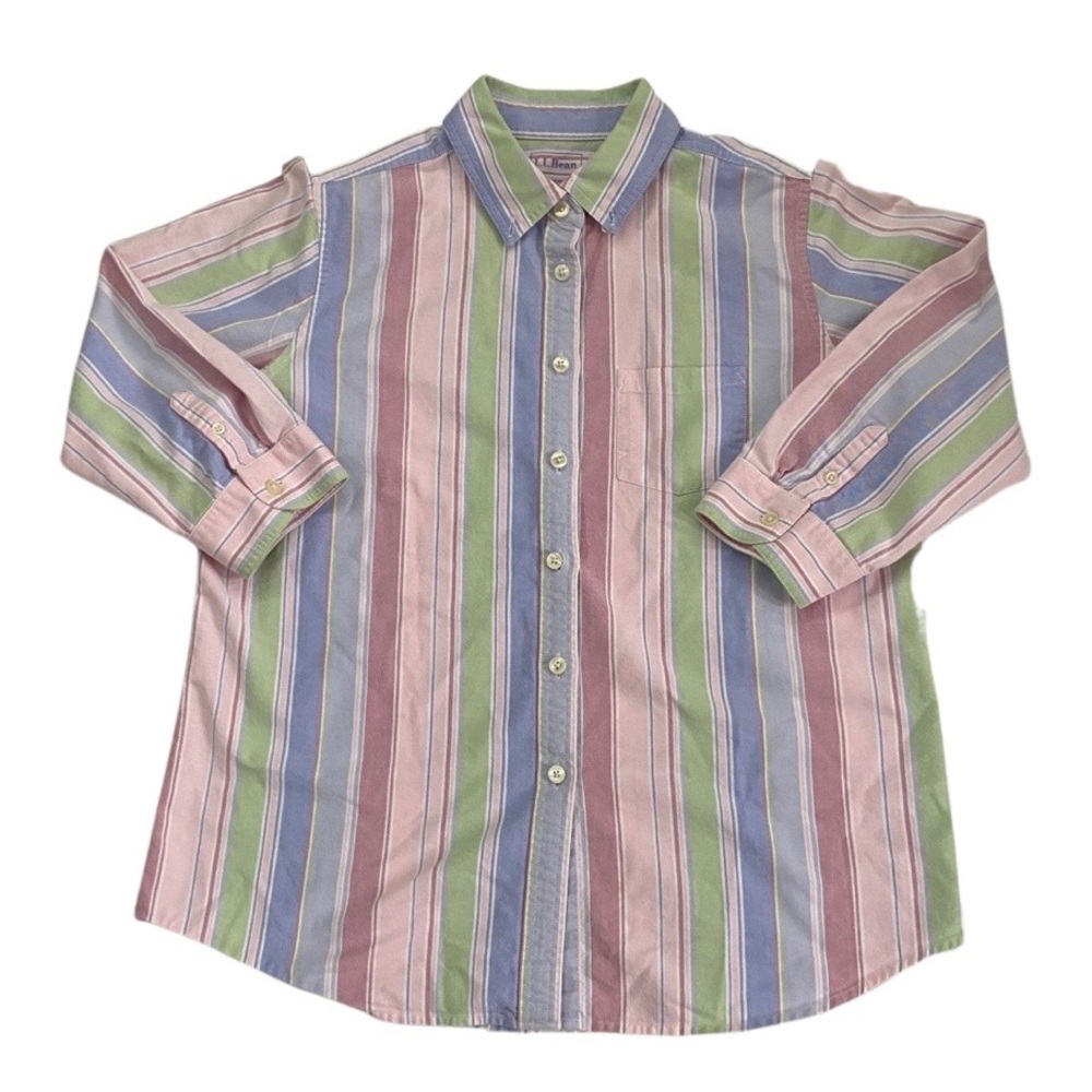 L.L Bean women’s quarter sleeve pastel striped button down